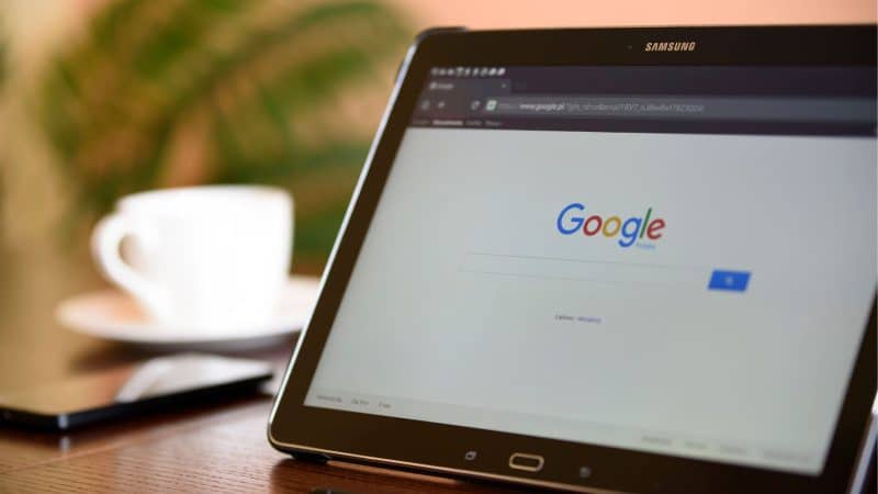 a tablet screen with google search open