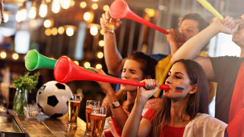 fans in a bar watching the world cup